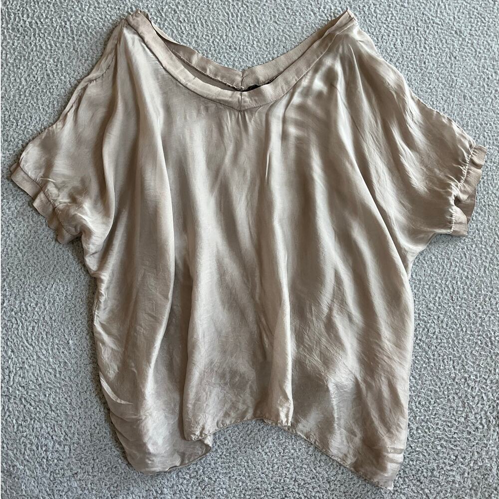 Made In Italy Top Large Oversized Relaxed Sheer Lined Beige Luxury Beach Blouse